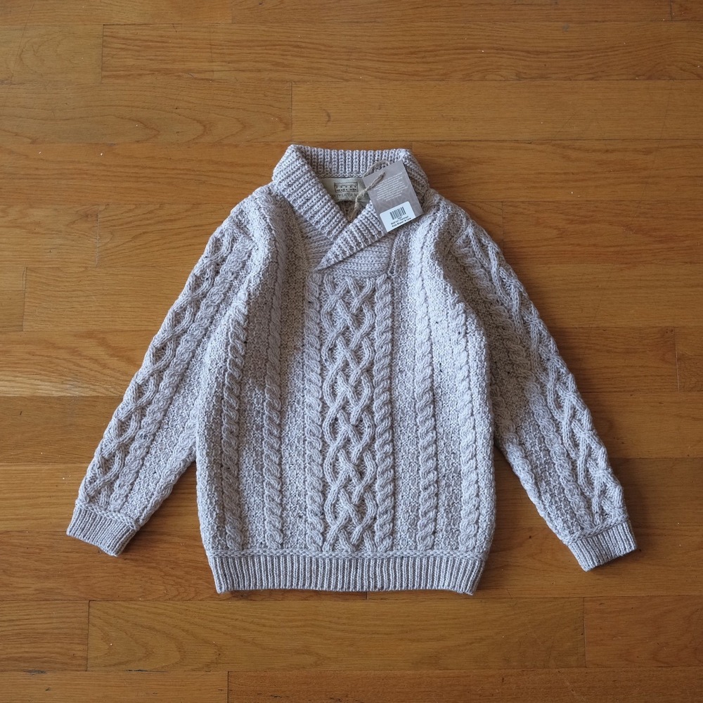 Aran Sweater Market Kids Shawl Collar Sweater‎ Oatmeal Cable Knit 6-7 Yrs NWT